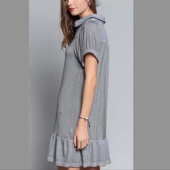New POL Mystic Grey Preppy Flounce Hem Dress - Picture 4 of 11